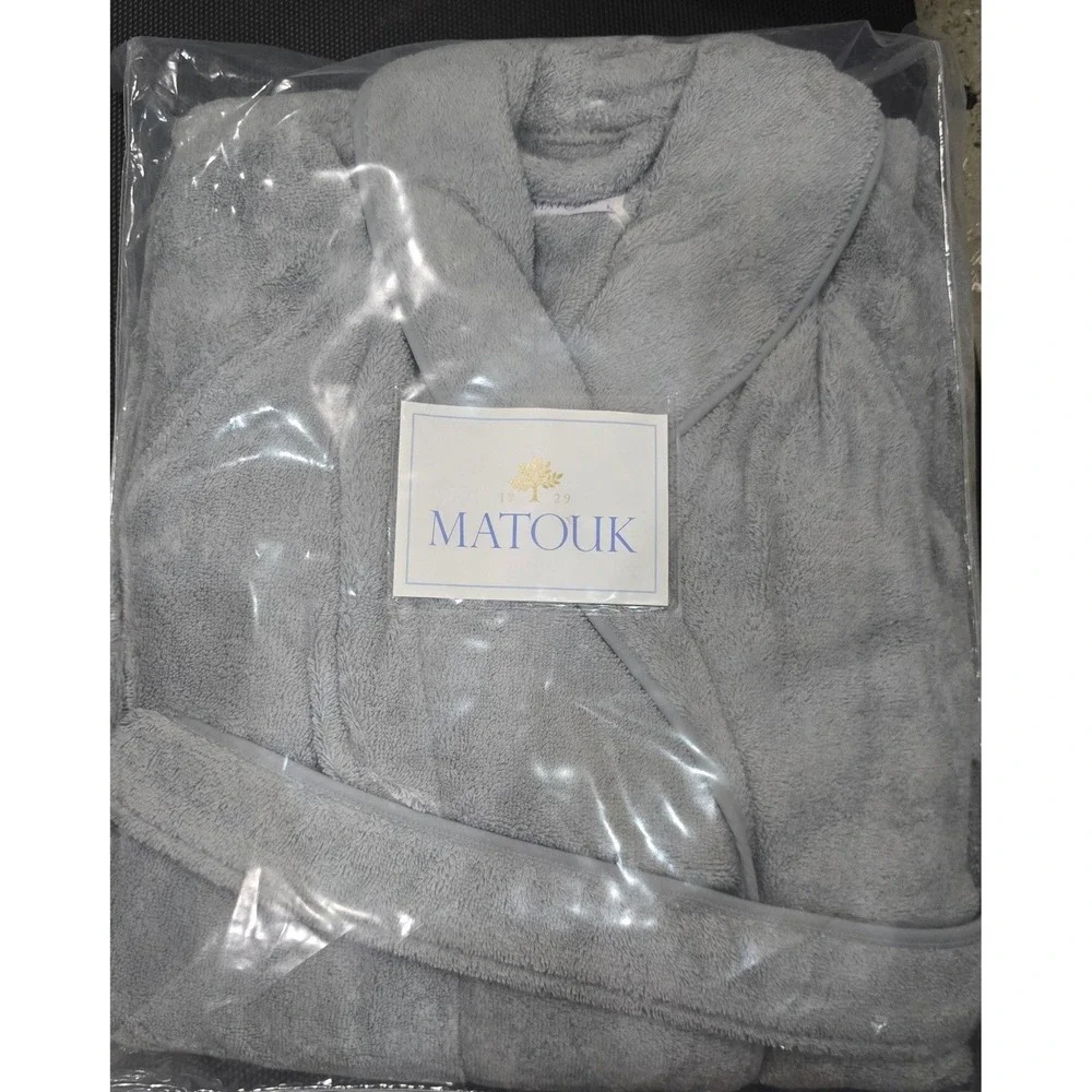 Matouk Cairo Robe Pool Gray 100%‎ Long-Staple Cotton Terry Cloth XS E100 NEW